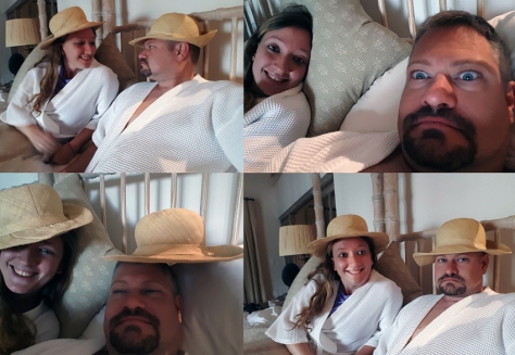 Lol! This night's stay featured straw sun hats in the standard gownie photo. See four of the numerous attempts at this photo.
