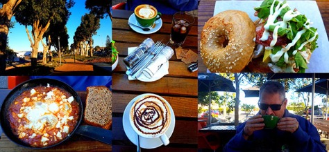 Breakfast is much more satisfying if you've worked - made that walked - for it! See the lovely sun-dappled path, and our breakfast at Reload, Flamingo Vlei. Husband had the Turkish eggs and a double flat white, I had a peppermint-choc latte and the chicken-mayo bacon bagel. Just right, before the walk back home.