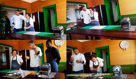 The master class in action! Chef Giorgio Nava, with his two 'helpers', Giovanna and Jonas. All three showed us various aspects of the filled pasta creation process.