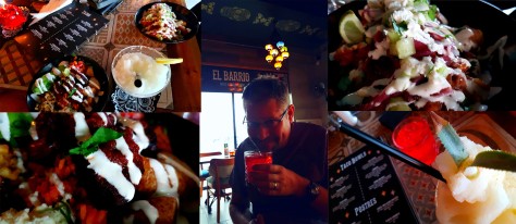 We'd not been to El Barrio in Eden on the Bay for a long time, so that's where we had our Saturday lupper. See my pina-pina frozen margarita and his 'little mamasita', as well as my carnita (pork) and his 'carne con chile' taco bowl.