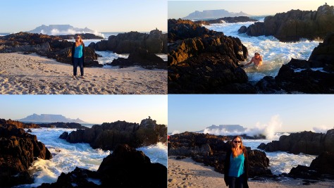 We called these pics 'calm before the storm' - see the waves crashing on the rocks in the background! Husband also had his customary weekend dip in the sea.