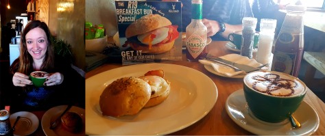 We breakfasted at Reload, Flamingo Vlei on Saturday and sampled their 'breakfast bun' special. Husband had a flat white with his, I went for the peppermint-choc latte.